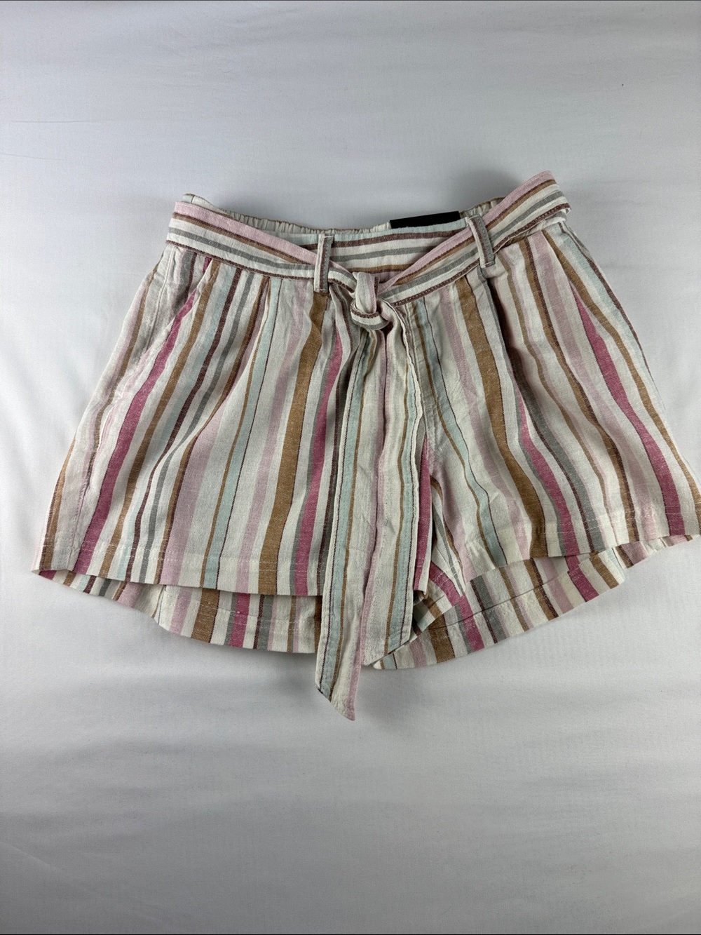Maurices NWT Linen Blend Striped Paperbag Shorts Belted Size Small
